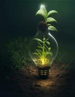 vert concept vert lumière ampoule avec vert la vie et environnement. ai génératif photo