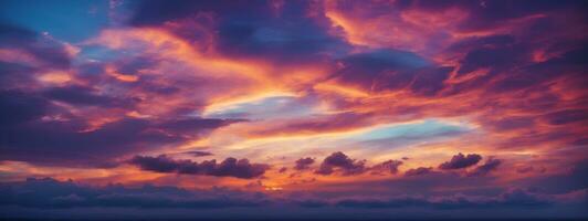 Contexte de coloré ciel concept spectaculaire le coucher du soleil avec crépuscule Couleur ciel et des nuages. ai généré photo