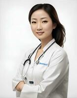 ai génératif, sourire femelle médecin portrait. soins de santé médical et médicament concept. photo