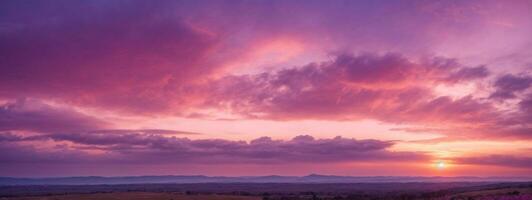 panoramique vue de une rose et violet ciel à le coucher du soleil. ciel panorama arrière-plan.. ai généré photo