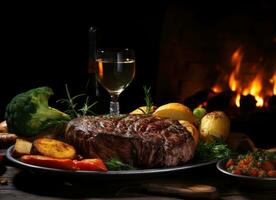 Noël dîner grillage steak avec des légumes photo