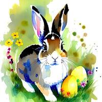 numérique aquarelle Pâques lapin avec Pâques des œufs photo