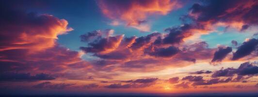 Contexte de coloré ciel concept spectaculaire le coucher du soleil avec crépuscule Couleur ciel et des nuages. ai généré photo