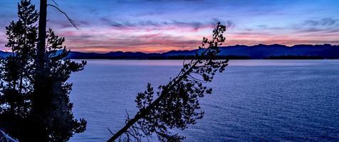 lever de soleil sur le lac de Yellowstone dans le parc national de Yellowstone photo