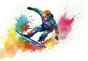 snowboard sport aquarelle. produire ai photo