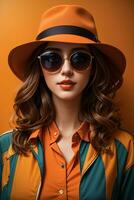femme dans moderne vêtements avec des lunettes de soleil par ai génératif photo