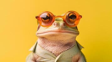 génératif ai, cool grenouille dans élégant des lunettes de soleil photo