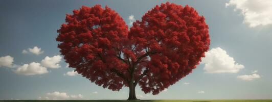 rouge cœur en forme de arbre. ai généré photo