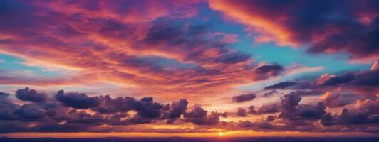 Contexte de coloré ciel concept spectaculaire le coucher du soleil avec crépuscule Couleur ciel et des nuages. ai généré photo