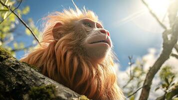 photo de uakari singe dans là forêt avec bleu ciel. génératif ai