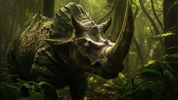 photo de tricératops Rex dans le jungle. génératif ai