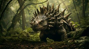 photo de stégosaure Rex dans le jungle. génératif ai