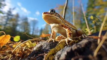 photo de grenouille dans là forêt avec bleu ciel. génératif ai