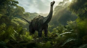 photo de brontosaure Rex dans le jungle. génératif ai