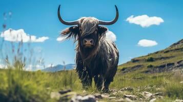 photo de une yak dans le les terres agricoles. génératif ai