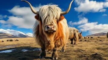 photo de une yak dans le les terres agricoles. génératif ai