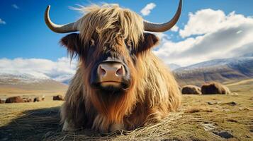 photo de une yak dans le les terres agricoles. génératif ai