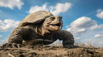 photo de une claquer tortue en dessous de bleu ciel. génératif ai