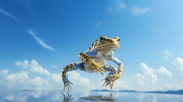 photo de une xénope grenouille en dessous de bleu ciel. génératif ai