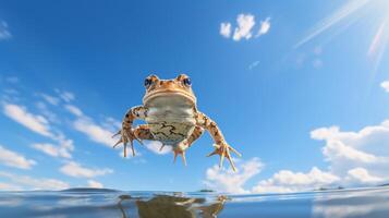 photo de une xénope grenouille en dessous de bleu ciel. génératif ai