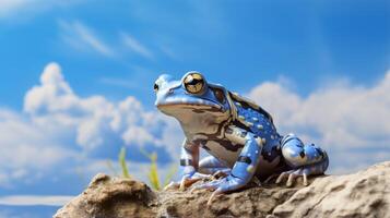 photo de une xénope grenouille en dessous de bleu ciel. génératif ai