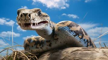 photo de une python en dessous de bleu ciel. génératif ai