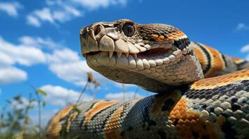 photo de une python en dessous de bleu ciel. génératif ai