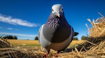 photo de une Pigeon dans le les terres agricoles. génératif ai