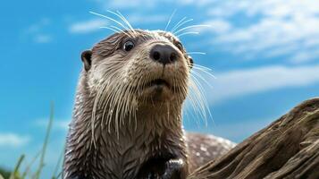 photo de une loutre en dessous de bleu ciel. génératif ai