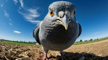 photo de une Pigeon dans le les terres agricoles. génératif ai