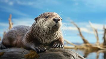 photo de une loutre en dessous de bleu ciel. génératif ai