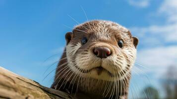 photo de une loutre en dessous de bleu ciel. génératif ai