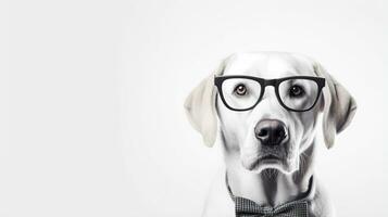 photo de une Labrador retriever chien en utilisant lunettes isolé sur blanc Contexte. génératif ai