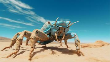 photo de une désert Scorpion dans une désert avec bleu ciel. génératif ai