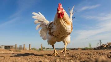photo de une coq nain poulet dans le les terres agricoles. génératif ai