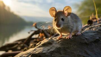 fermer photo de une épineux Souris à la recherche dans leur habitat. génératif ai