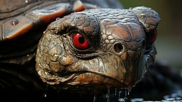 fermer photo de une claquer tortue à la recherche dans leur habitat. génératif ai