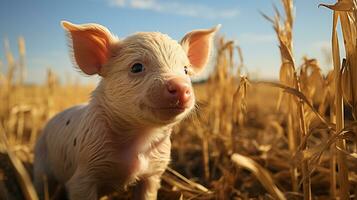 fermer photo de une porc à la recherche tout direction. génératif ai