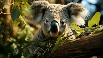 fermer photo de une koala à la recherche tout direction sur jungle. génératif ai