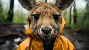 fermer photo de une kangourou à la recherche tout direction sur jungle. génératif ai