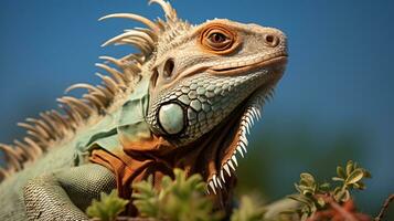 fermer photo de une désert iguane à la recherche tout direction dans le désert. génératif ai