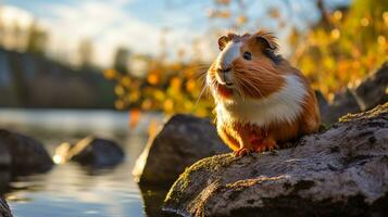 fermer photo de une cavy à la recherche dans leur habitat. génératif ai