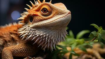 fermer photo de une barbu dragon à la recherche dans leur habitat. génératif ai