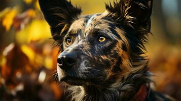 fermer photo de une africain sauvage chien à la recherche tout direction sur jungle. génératif ai