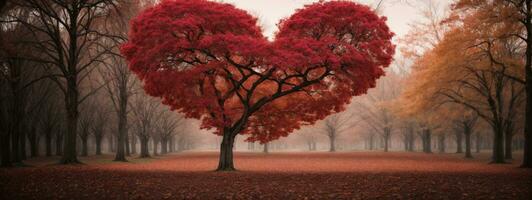 rouge cœur en forme de arbre. ai généré photo