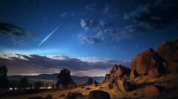 tournage étoile éclairant le nuit ciel. génératif ai photo