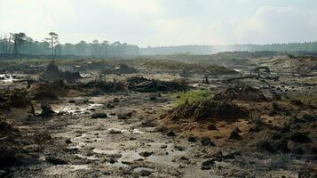 pollué paysage avec endommagé végétation. génératif ai photo