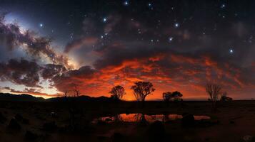 nuit ciel rempli avec étoiles et des nuages. génératif ai photo