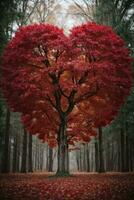 rouge cœur en forme de arbre. ai généré photo