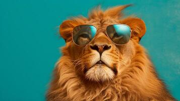 génératif ai, cool Roi de le jungle Lion sportif des lunettes de soleil photo